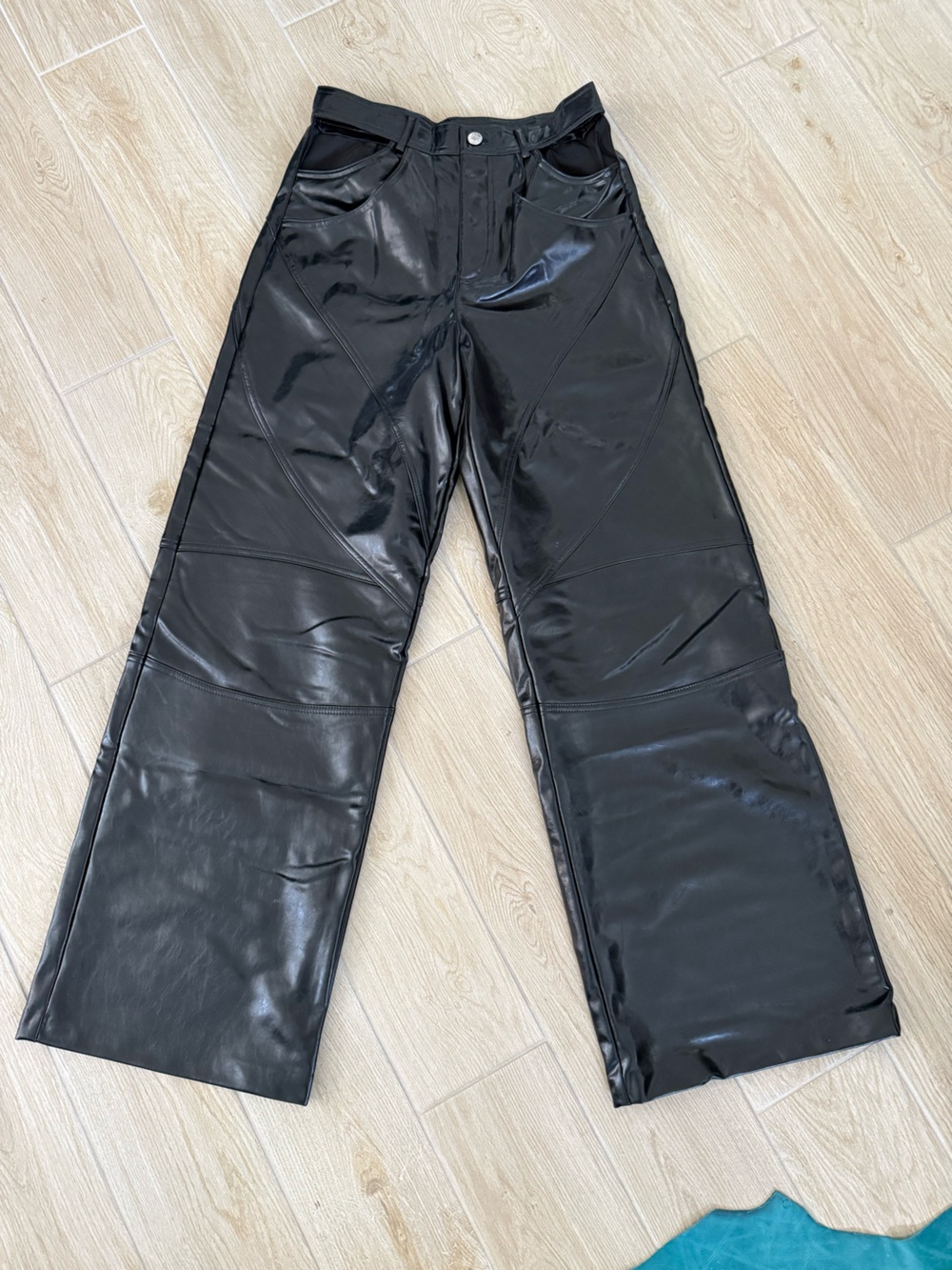 Zara Black Faux Leather Cutout Wide Leg Pants, Size M